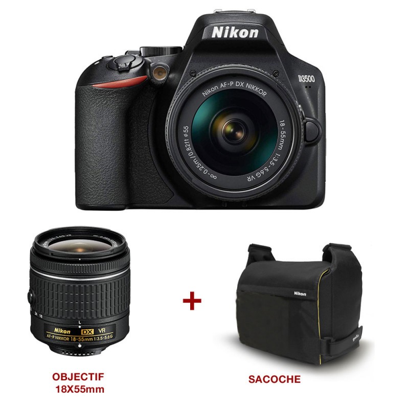 Appareil Photo NIKON D3500 + Objectif 18X55mm + Saccoche Alarabia