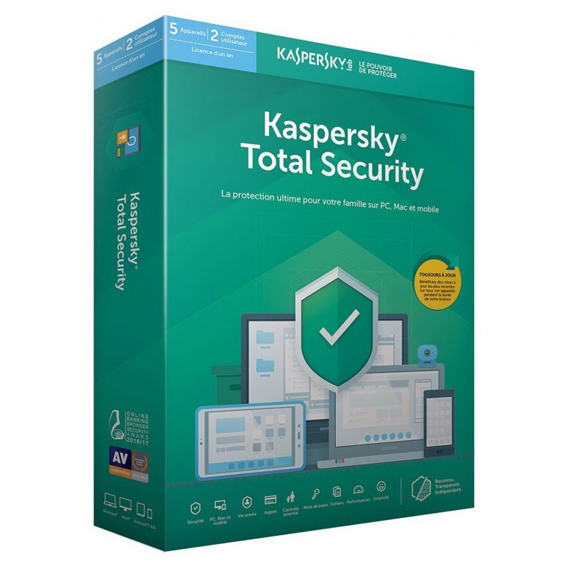 Total Security KASPERSKY 2020 5Postes & 2 Comptes Utilisateus / 1an