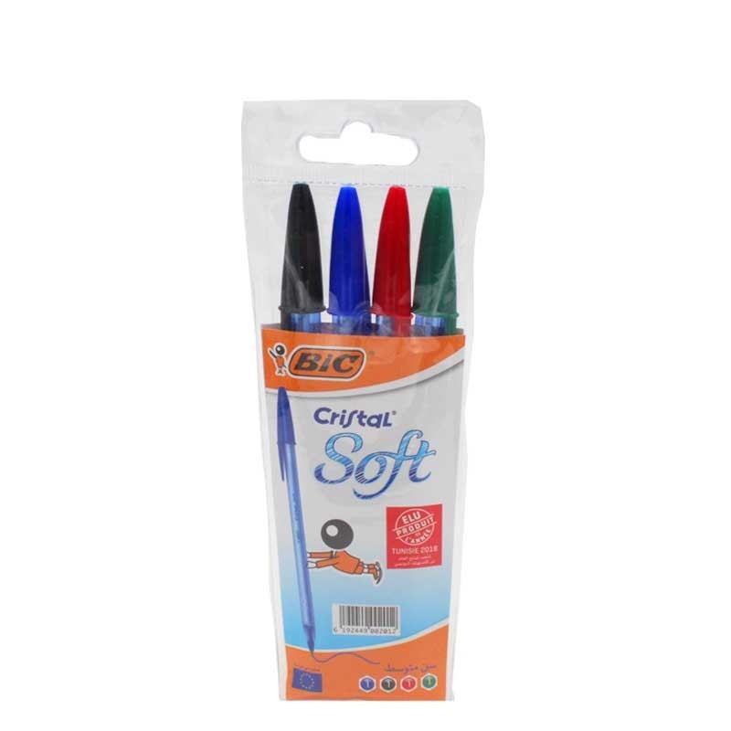 Pochette de 4 stylos bic cristal soft couleurs assorties - Talos